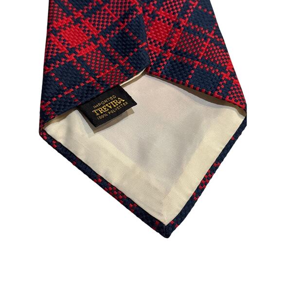 Vintage Trevira Navy Red Plaid Tie 55” Long 4.5” Wide - Picture 2 of 3